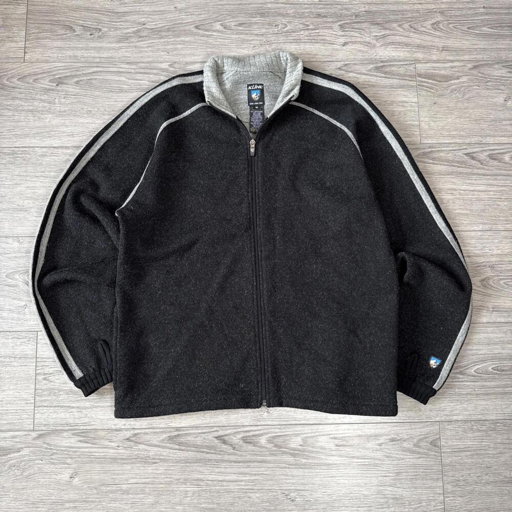 Kuhl Full Zip Sweater Mens M Black Boiled Merino Wool Interceptr Thumbhole